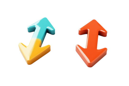 Colorful directional arrows symbolize contrasting choices and movement on a minimalist backdrop isolated on transparent background