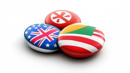 Naklejka premium Three Painted Spheres Featuring Symbolic Red Blue And White Decoration