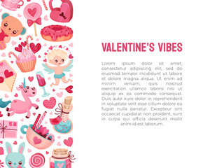 Valentines Day Symbol and Attribute with Heart Banner Design Vector Template