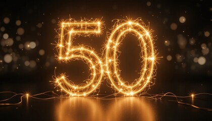Sparkling Golden Number 50th Anniversary Celebration Light Trails Design
