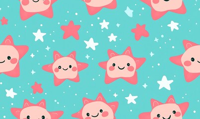 Abstract pink stars in a Blue background seamless pattern
