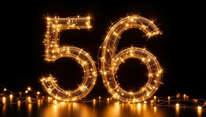 Naklejka premium Glowing Number Fifty-Six: Festive Light String Art Design