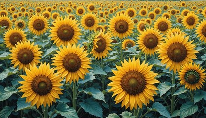 Vibrant sunflower field countryside nature photography bright environment aerial view floral beauty
