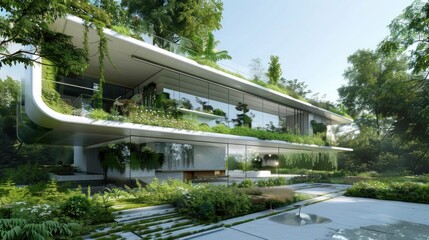 Visualize a modern, futuristic house with sleek, minimalist architecture