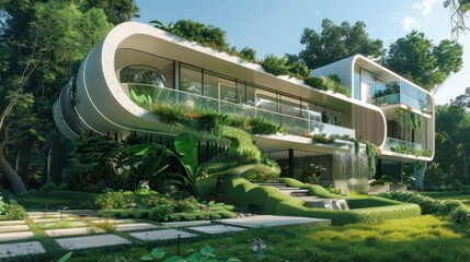 Visualize a modern, futuristic house with sleek, minimalist architecture