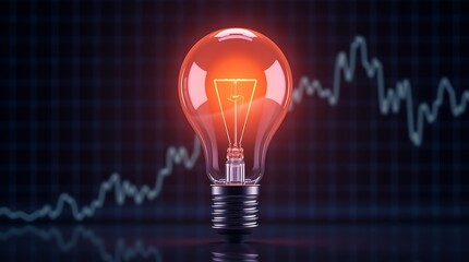 Illuminated Lightbulb with a Glowing Data Graph Background Representing Innovation and Technology