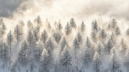 Obraz premium Serene Winter Landscape with Frosted Trees and Misty Horizon