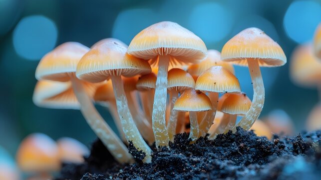 Freshness Fungus Growth, Magical Mushroom Medley:Vibrant Fungi Growing from Earthy Soil