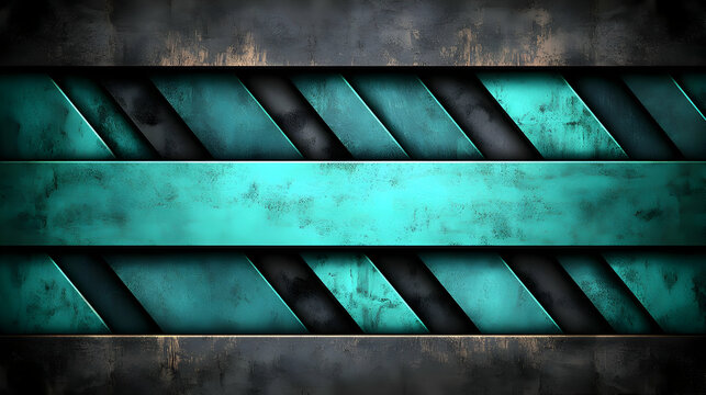 Teal metal stripes, grunge background, design template