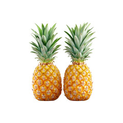 Fototapeta premium Ripe pineapples stand side by side against a transparent background, showing off their bright yellow skin and sharp green leaves
