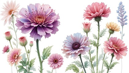 Obraz premium Vibrant floral arrangement botanical garden illustration bright colors close-up nature beauty