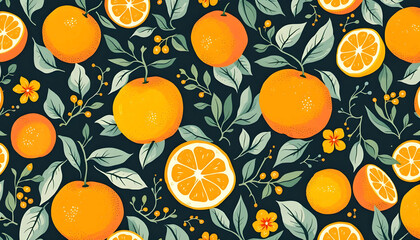 Hand-drawn oranges with playful details and fluid sketch-like lines creating a seamless pattern for cheerful surfaces