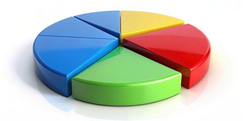 3D Pie Chart, Four Sections, Color-Coded, Data Visualization