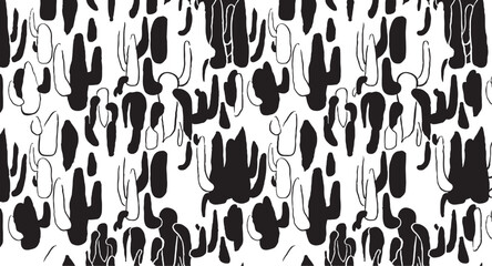 Monochrome texture composed of irregular graphic elements. Distressed uneven grunge background. Abstract vector illustration. Overlay for interesting effect and depth. Isolated on white background.
