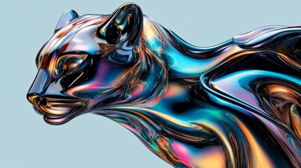 Colored liquid glass sculpture of a feline honoring World Animal Day with vibrant textures and reflections