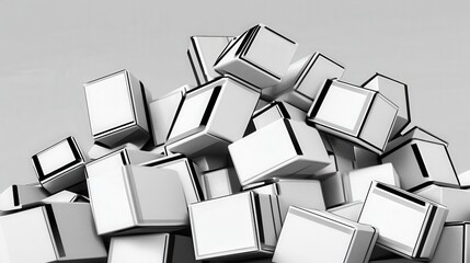 Abstract white cubes pile, grey background, modern design, website banner