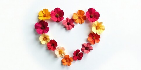 Obraz premium simple yet elegant use of dried flowers to form a heart shape on white background, nature, rustic, earthy