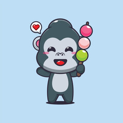 gorilla mascot cartoon character vector illustration eating dango