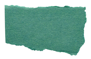 Isolated cut out torn piece of blank green paper note cardboard with texture and copy space for text, transparent png background design element