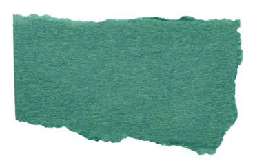 Isolated cut out torn piece of blank green paper note cardboard with texture and copy space for text, transparent png background design element