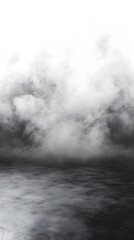 Ethereal fog over dark concrete floor creating a mysterious and dramatic atmosphere indoors