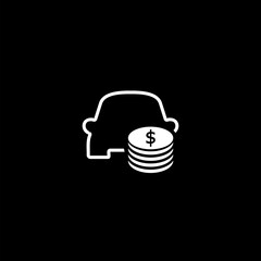 Car and money icon  isolated on black background.