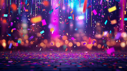Fototapeta premium Celebration Sparkle: A cascade of vibrant confetti and streamers for jubilant occasion, promotion or event announcement