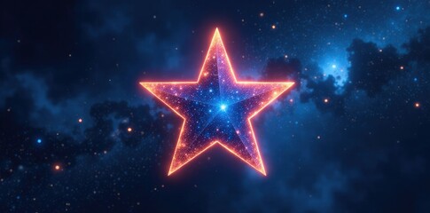 Star with a blue ribbon that glows softly in the darkness, glowing, galaxies, cosmos