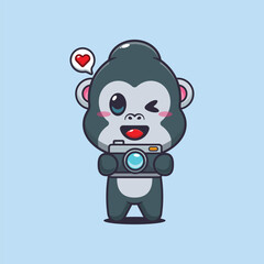 gorilla mascot cartoon character vector illustration with camera