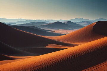 arafed desert landscape with sand dunes and mountains in the distance