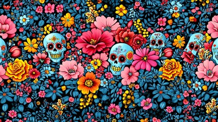 Sugar skulls floral pattern, Day of the Dead