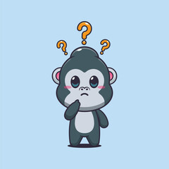 gorilla mascot cartoon character vector illustration is confused