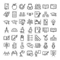 Education Icons Learning, Knowledge, Books, School, Study, Science, Graduation, Research, Technology