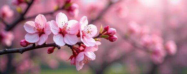 Obraz premium Cherry blossom branches with blooming flowers, cherry blossom, garden