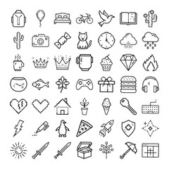 Cute Line Art Icons Diverse Pixel Style Illustrations Collection