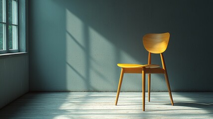 Minimalist yellow chair in sunlit room interior design calm environment contemporary viewpoint