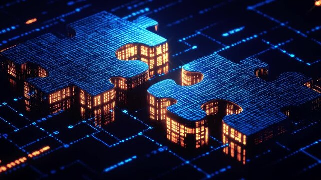 Two puzzle pieces connected, symbolizing the unity of AI and business in data center management.