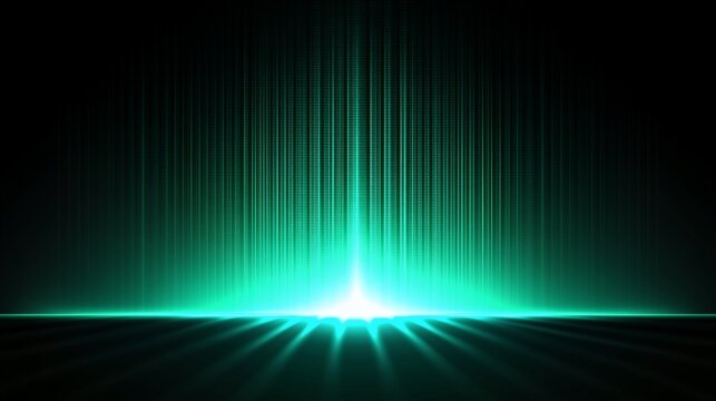 Abstract green light rays emanating from a bright center on a black background.