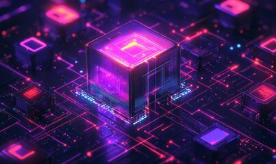 Quantum computer concept with CPU Processor quantum qubit intelligent computing technology