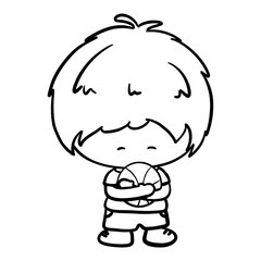 Little kid holding basketball outline illustration, cute boy and basketball doodle drawing