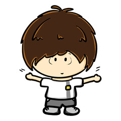 Little sportswear boy opens arms, outstretched arms kid cartoon illustration