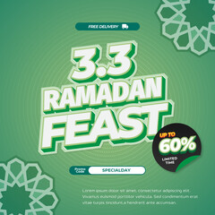 3.3 Ramadan Feast Soft Green pastel gradient Editable text effect Arabic style promotional square banner
