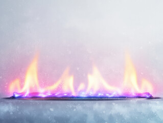 Naklejka premium Vibrant natural gas flames in shades of blue, purple, and orange create mesmerizing visual effect