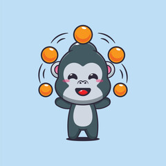 gorilla mascot cartoon character vector illustration circus attraction with balls