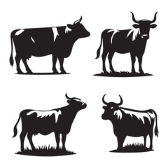 Cow group silhouette vector illustration