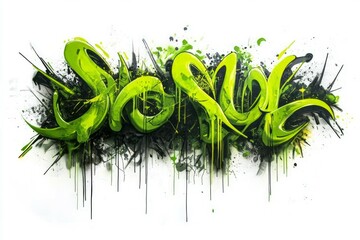 Vivid green graffiti with dynamic flowing style. Neural network AI generated