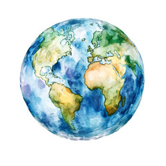 Fototapeta premium Watercolor cartoon-style Earth clipart, on a transparent background