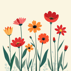 Fototapeta premium Multicolored summer flowers: vector illustration in bright colorful colors for decor and creativity.