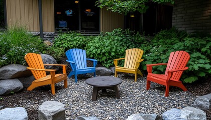 Colorful chairs patio garden relaxing