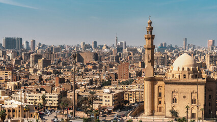 Cityscape of Cairo from the walls of Citadel on a sunny day
